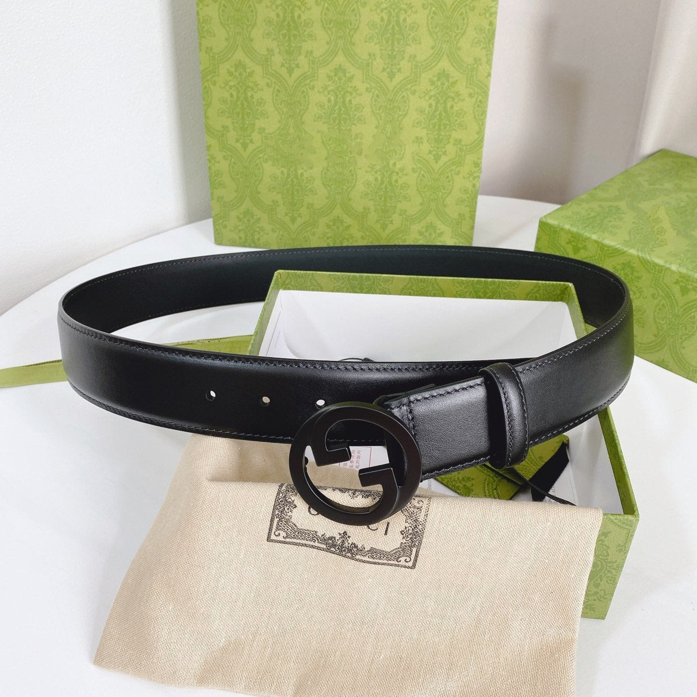 INTERLOCKING G BLACK BUCKLE 40MM BLACK LEAHTER