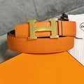 H BELT GOLD BUCKLE 38 MM SMOOTH ORANGE LEATHER REVERSIBLE