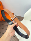 H JUMPING BELT 38MM SILVER BUCKLE & REVERSIBLE BROWN AND BLACK LEATHER
