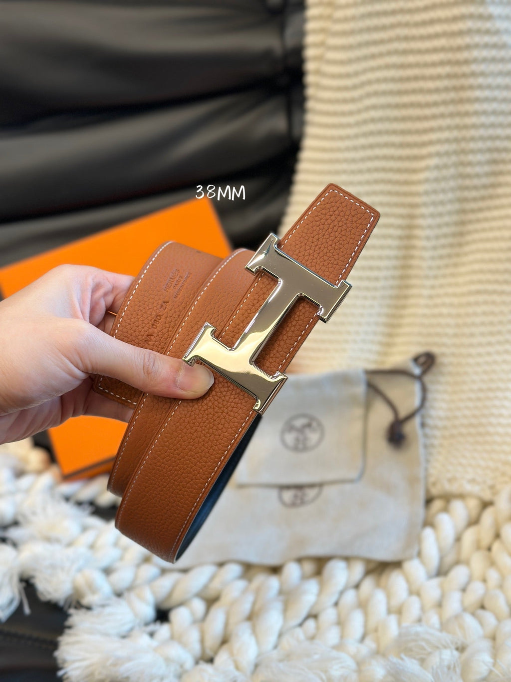H 5382 BELT 38MM SILVER BUCKLE & REVERSIBLE BROWN AND BLACK LEATHER
