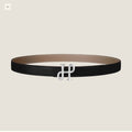 H COR BAROQUE BELT 24MM SILVER BUCKLE & REVERSIBLE BEIGE AND BLACK LEATHER