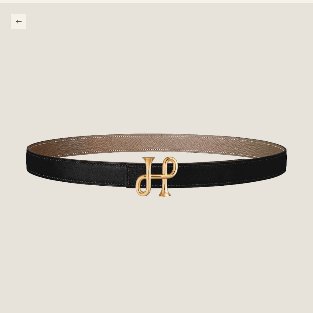 H COR BAROQUE BELT 24MM GOLD BUCKLE & REVERSIBLE BEIGE AND BLACK LEATHER