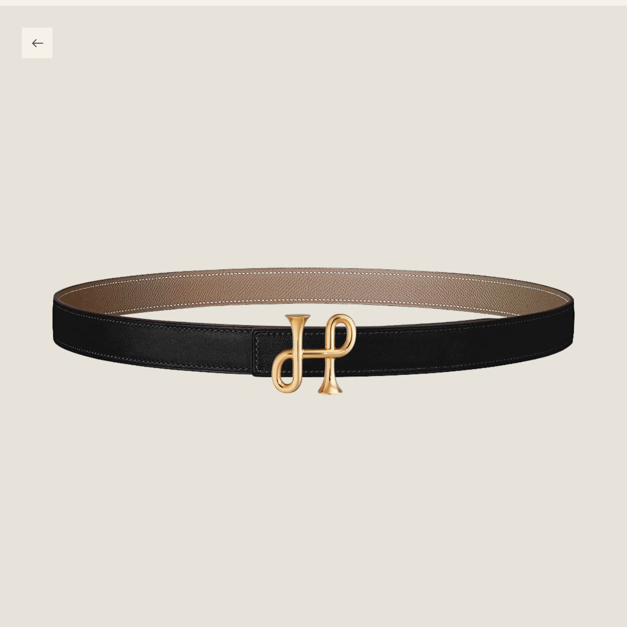H COR BAROQUE BELT 24MM GOLD BUCKLE & REVERSIBLE BEIGE AND BLACK LEATHER