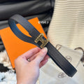 H GARDEN PARTY BELT 24MM GOLD BUCKLE & REVERSIBLE BLACK LEATHER