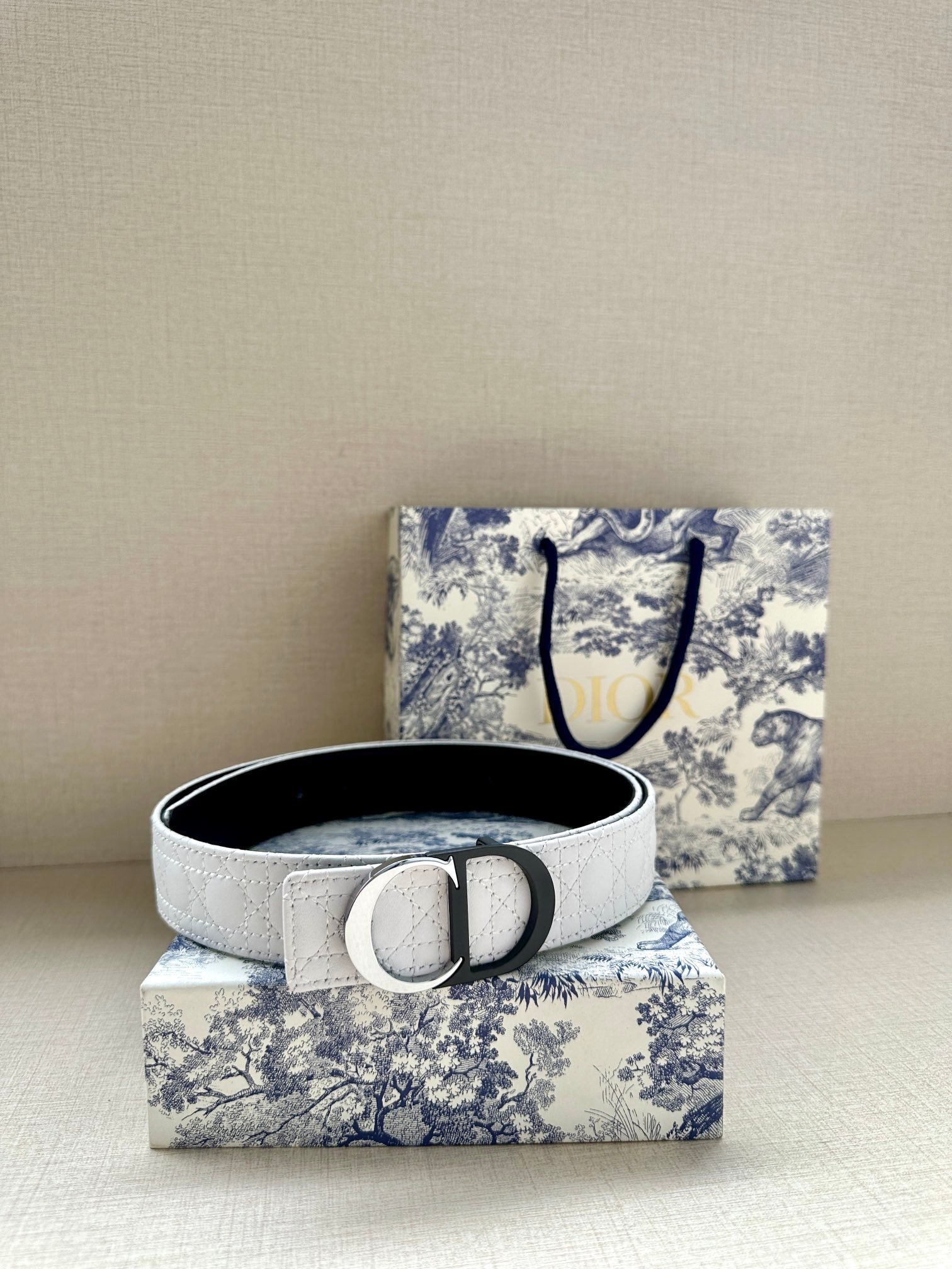 CD Belt 35mm White Black Leather Buckle 593666