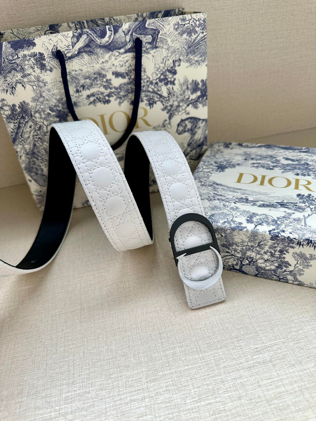 CD Belt 35mm White Black Leather Buckle 593666