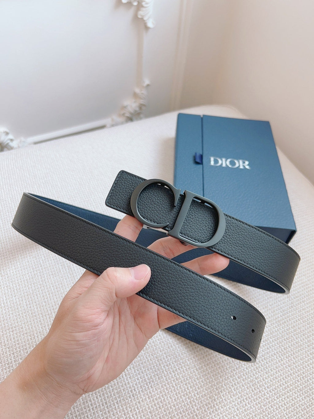 CD Belt 35mm Black Blue Leather Black Buckle