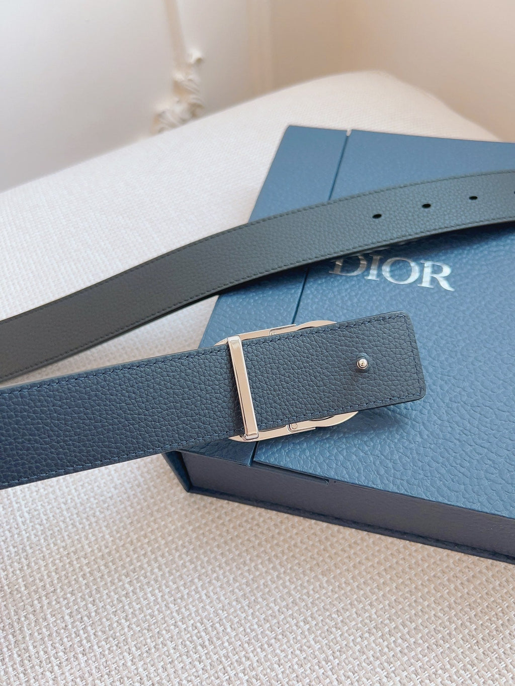 CD Belt 35mm Black Blue Leather Silver Buckle