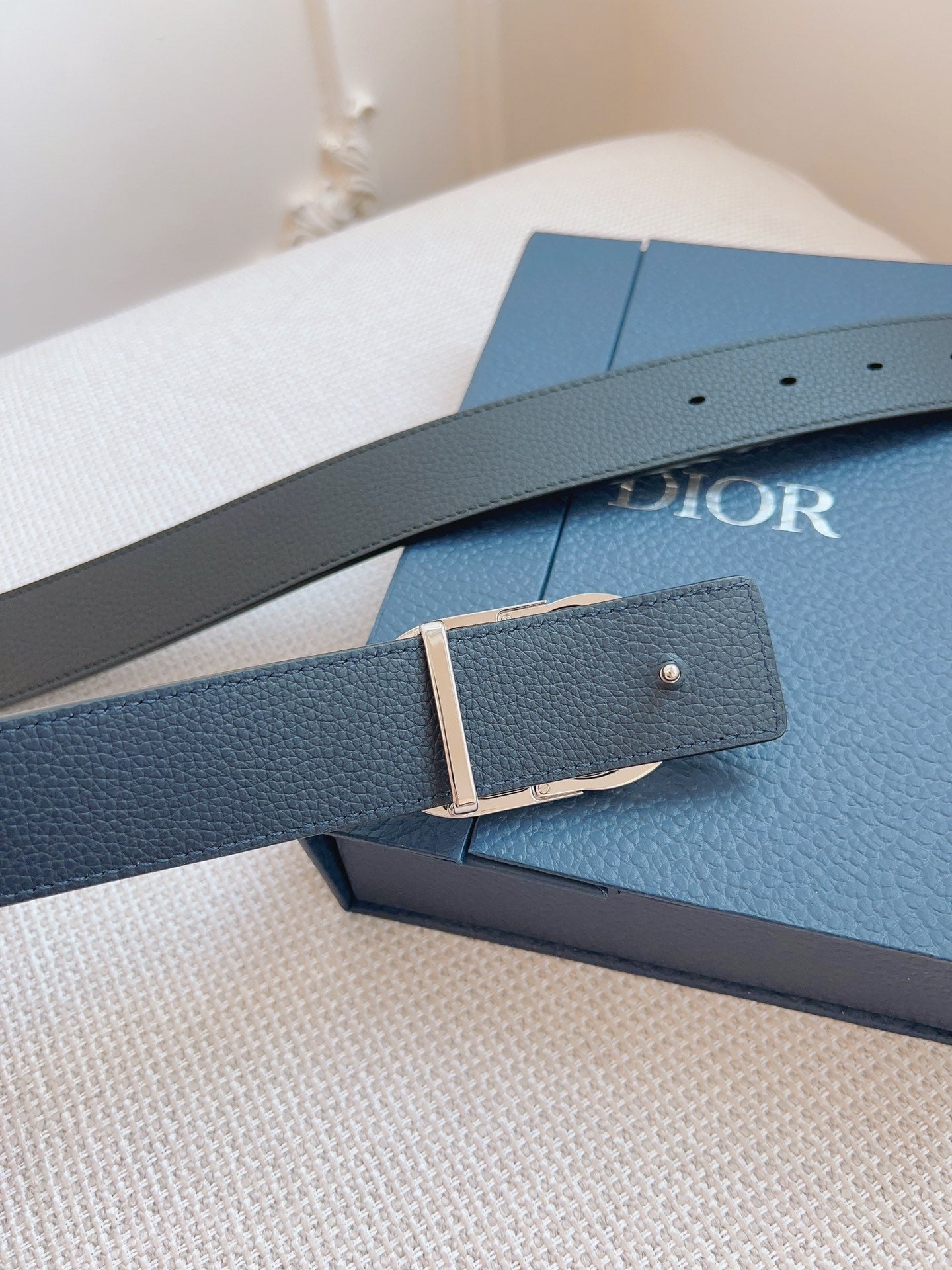 CD Belt 35mm Black Blue Leather Silver Buckle
