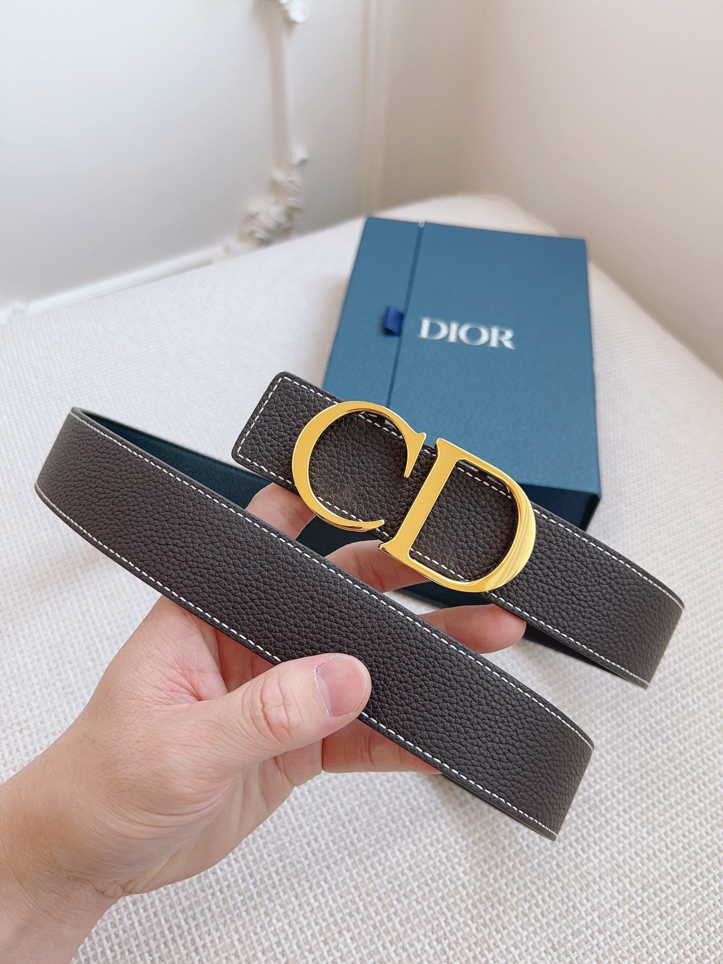 CD Belt 35mm Brown Black Leather Gold Buckle