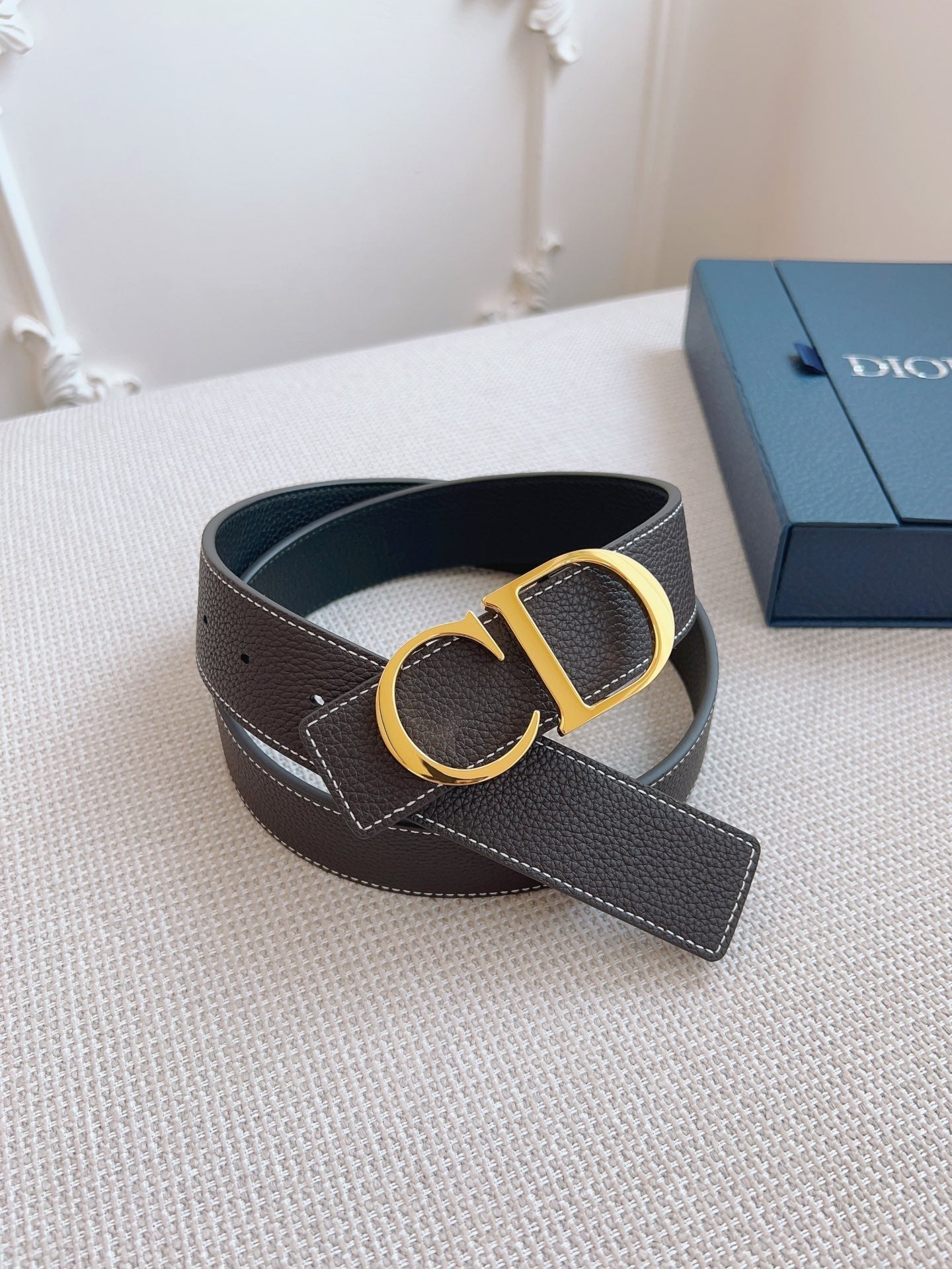 CD Belt 35mm Brown Black Leather Gold Buckle