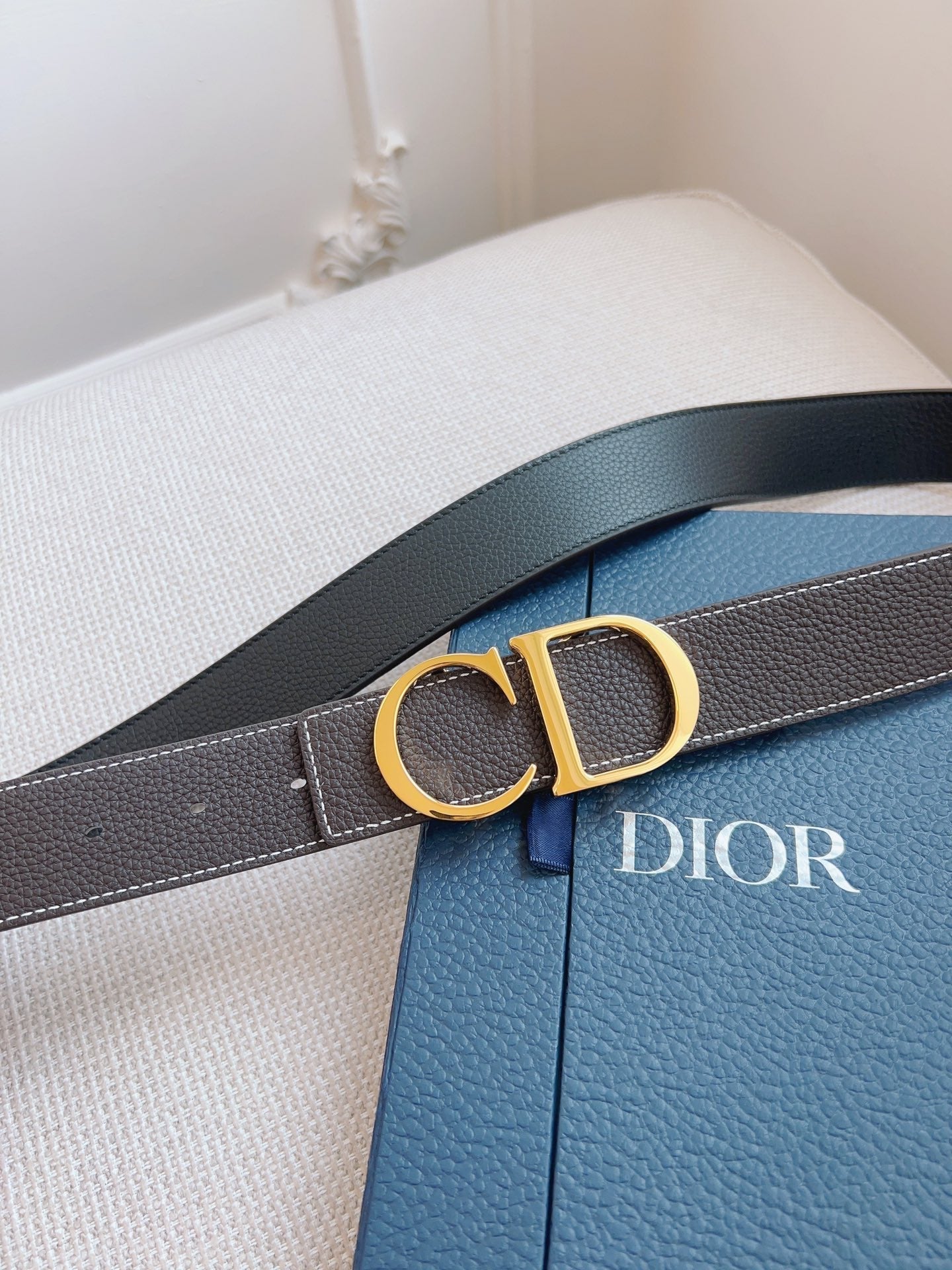 CD Belt 35mm Brown Black Leather Gold Buckle