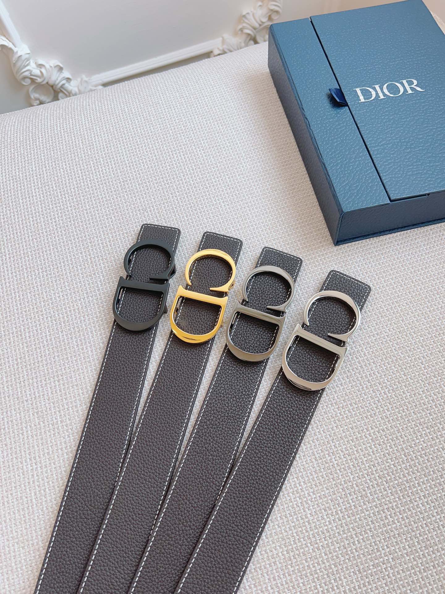 CD Belt 35mm Brown Black Leather Gold Buckle