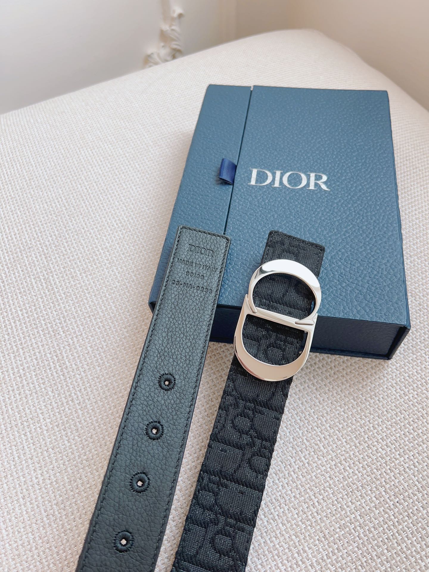 CD Belt 35mm Black Canvas Calfskin Silver Buckle