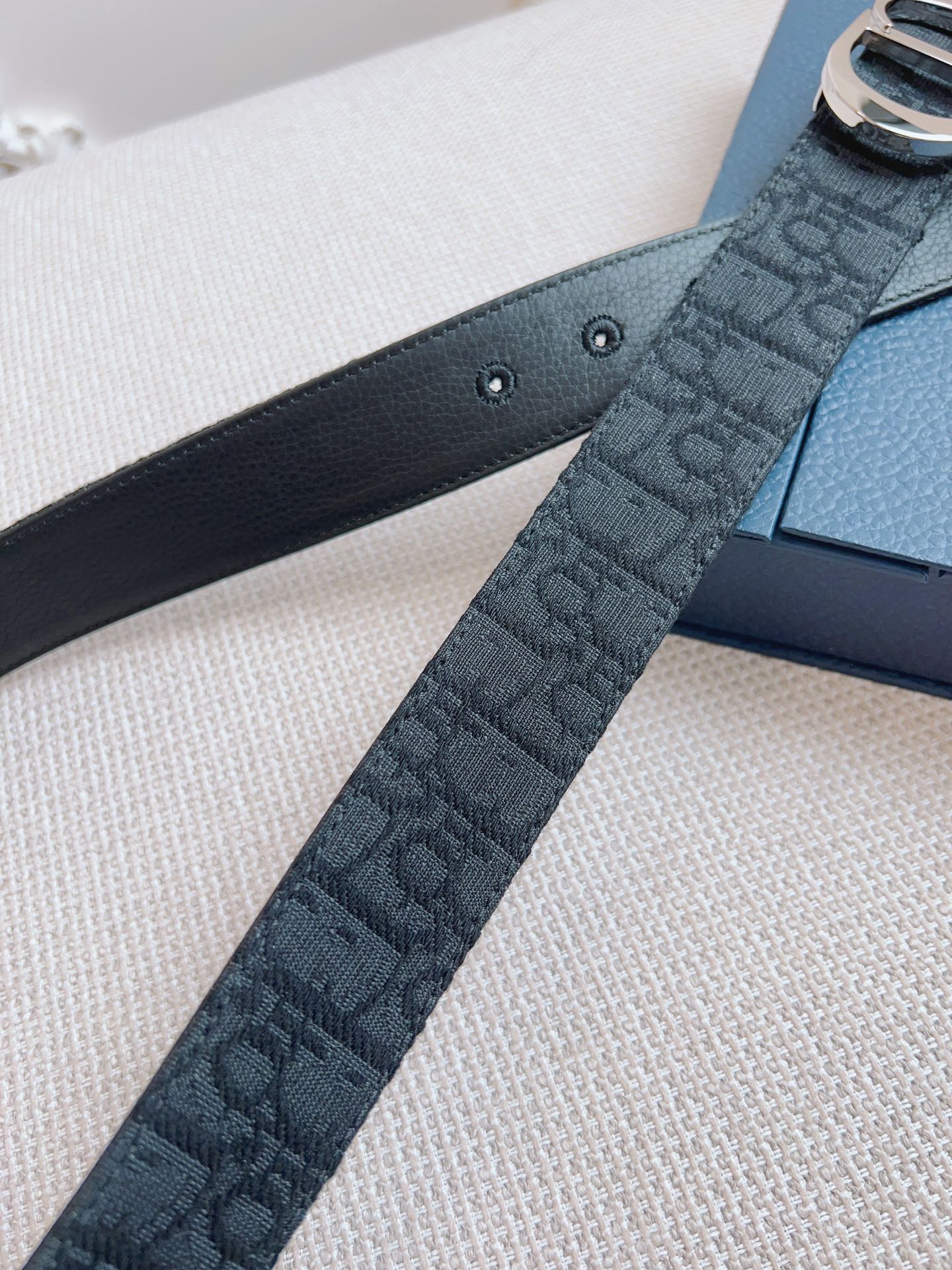 CD Belt 35mm Black Canvas Calfskin Silver Buckle