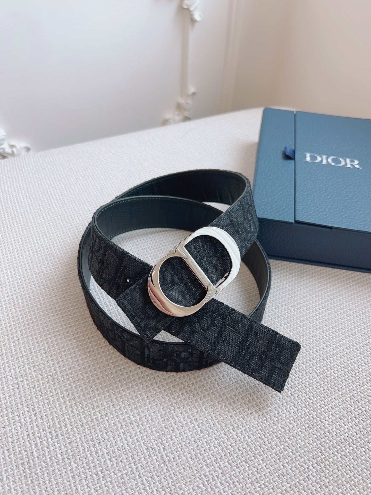 CD Belt 35mm Black Canvas Calfskin Silver Buckle