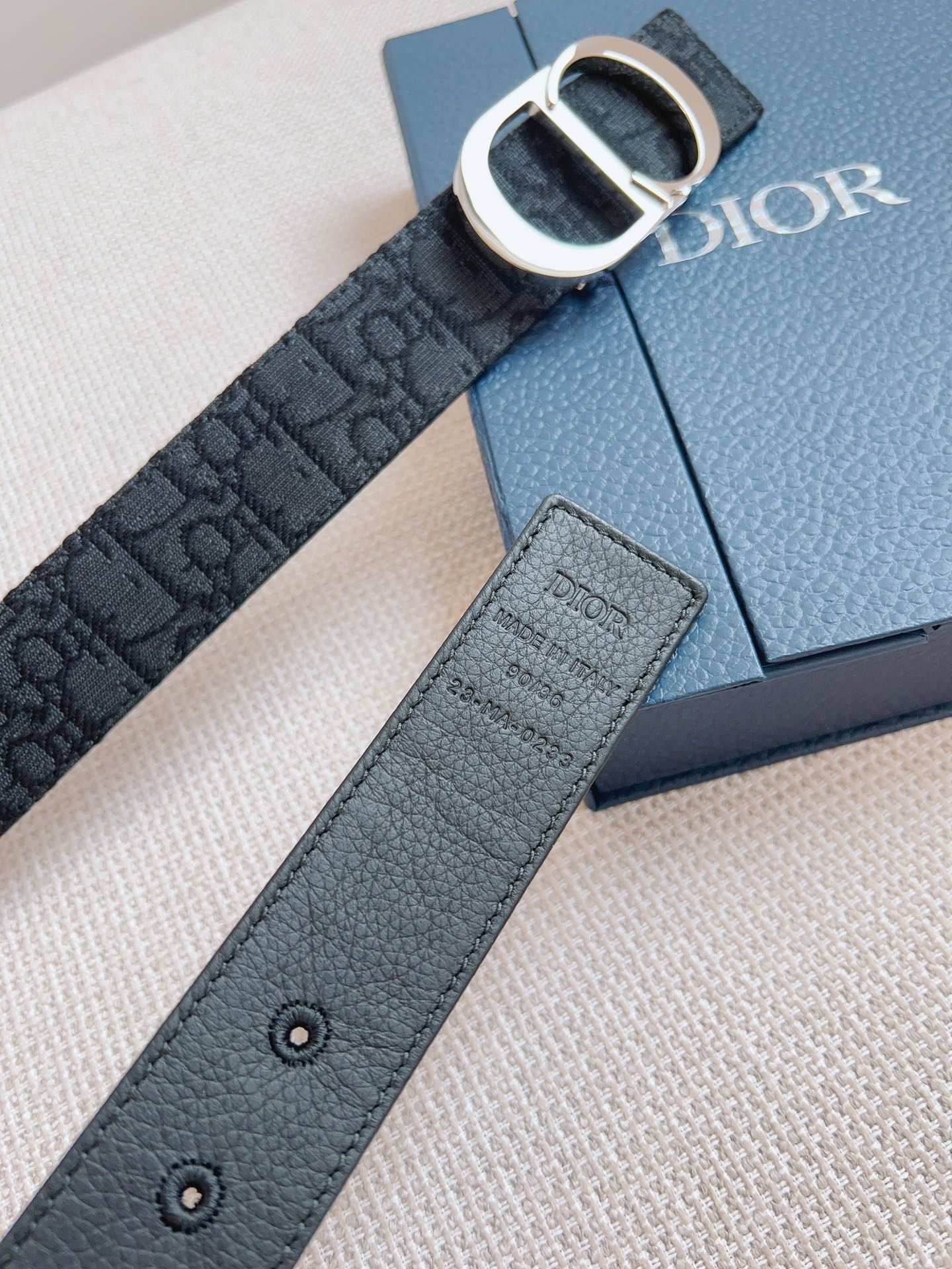 CD Belt 35mm Black Canvas Calfskin Silver Buckle