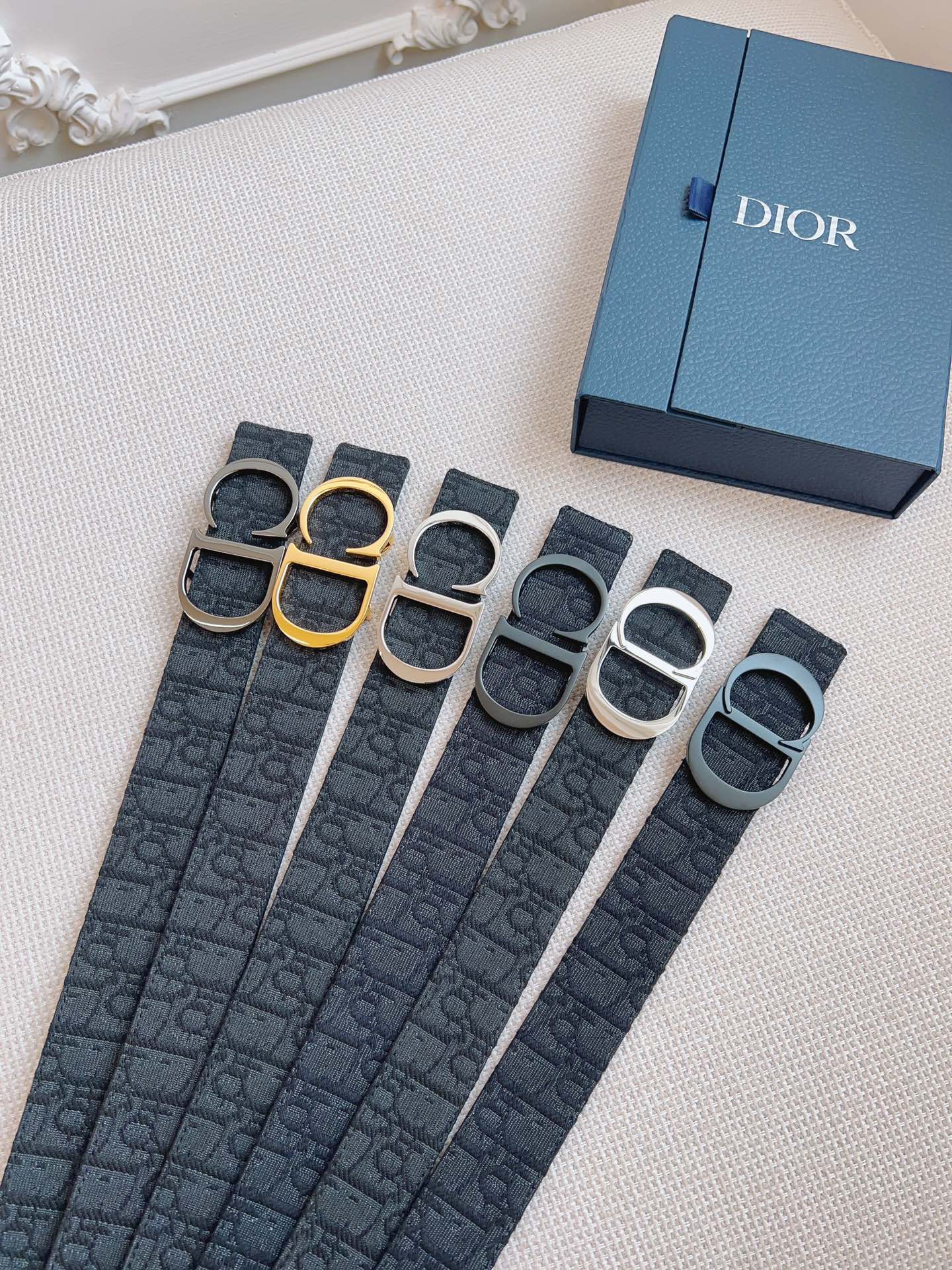 CD Belt 35mm Black Canvas Calfskin Silver Buckle