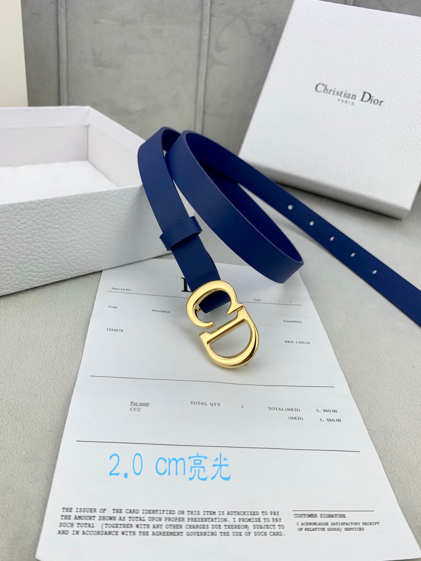 CD Saddle Belt 20mm Blue Calfskin Metal Buckle