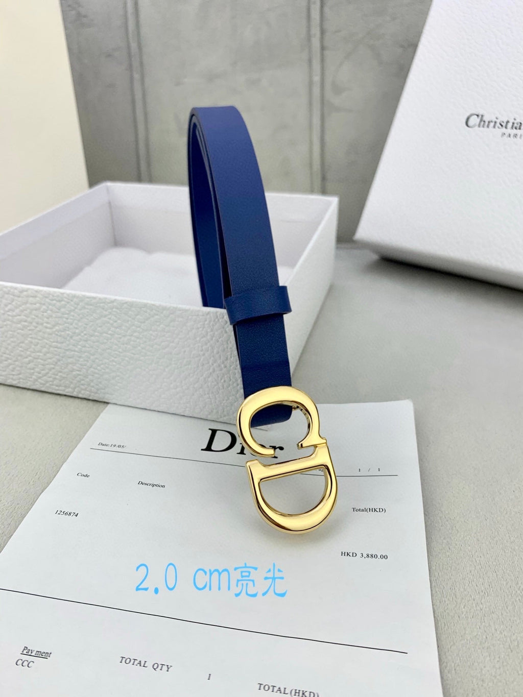 CD Saddle Belt 20mm Blue Calfskin Metal Buckle