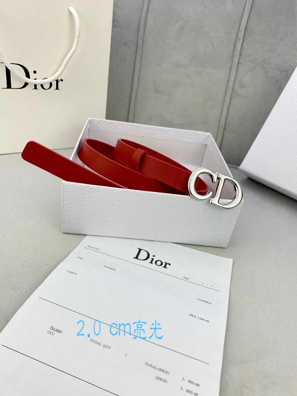 CD Saddle Belt 20mm Red Calfskin Metal Buckle