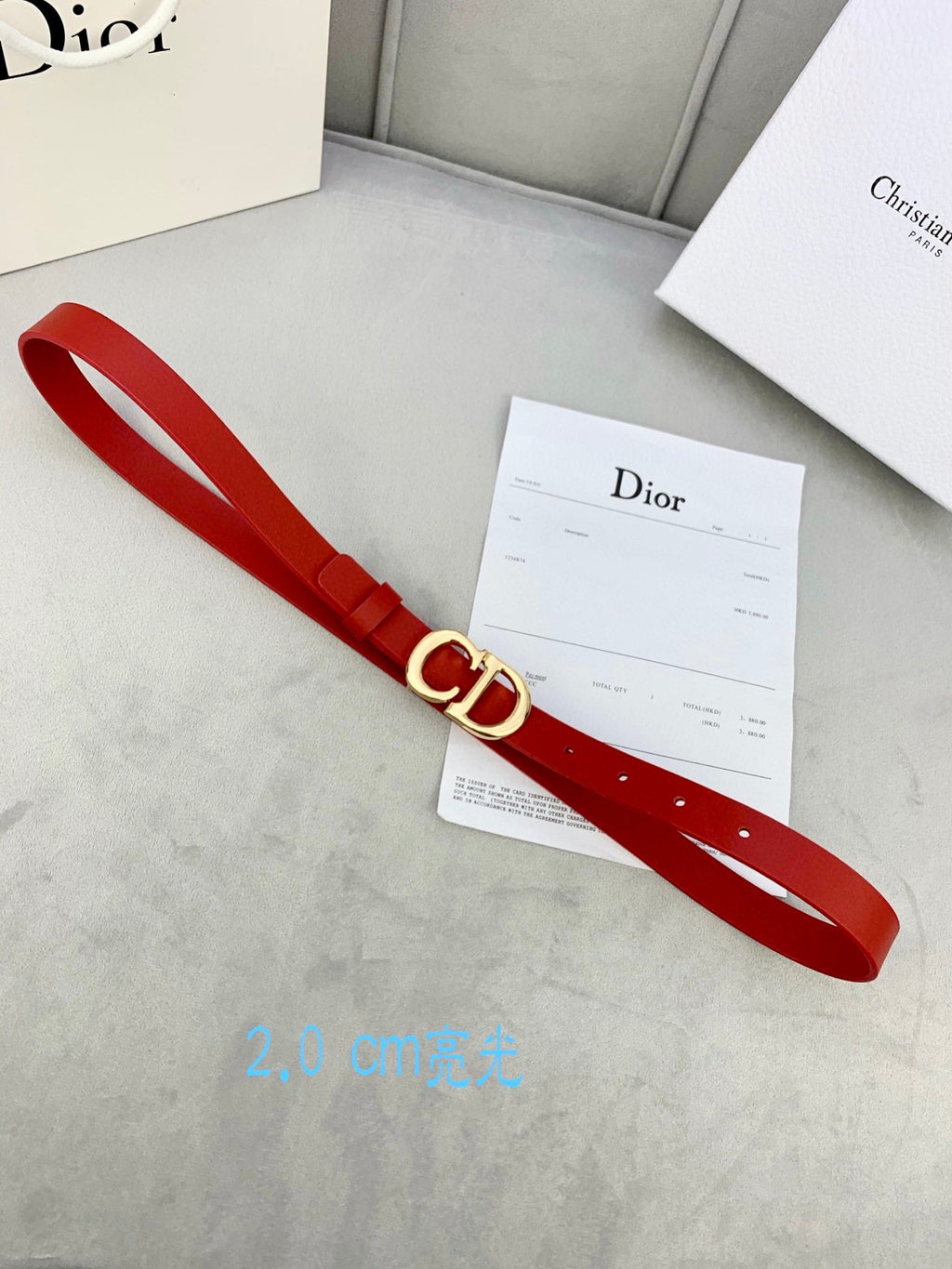 CD Saddle Belt 20mm Red Calfskin Metal Buckle