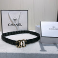 CC Rhinestone Logo Buckle 30mm Elastic Black Lamskin Belt 614238