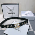 CC Elastic Belt 30mm Gold Rhinestone Logo Black Cowhide 614213