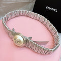 CC Stamp Buckle Women Belt 30mm Elastic Silver Cowhide 196842