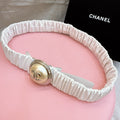 CC Stamp Buckle Women Belt 30mm Elastic White Cowhide 196841
