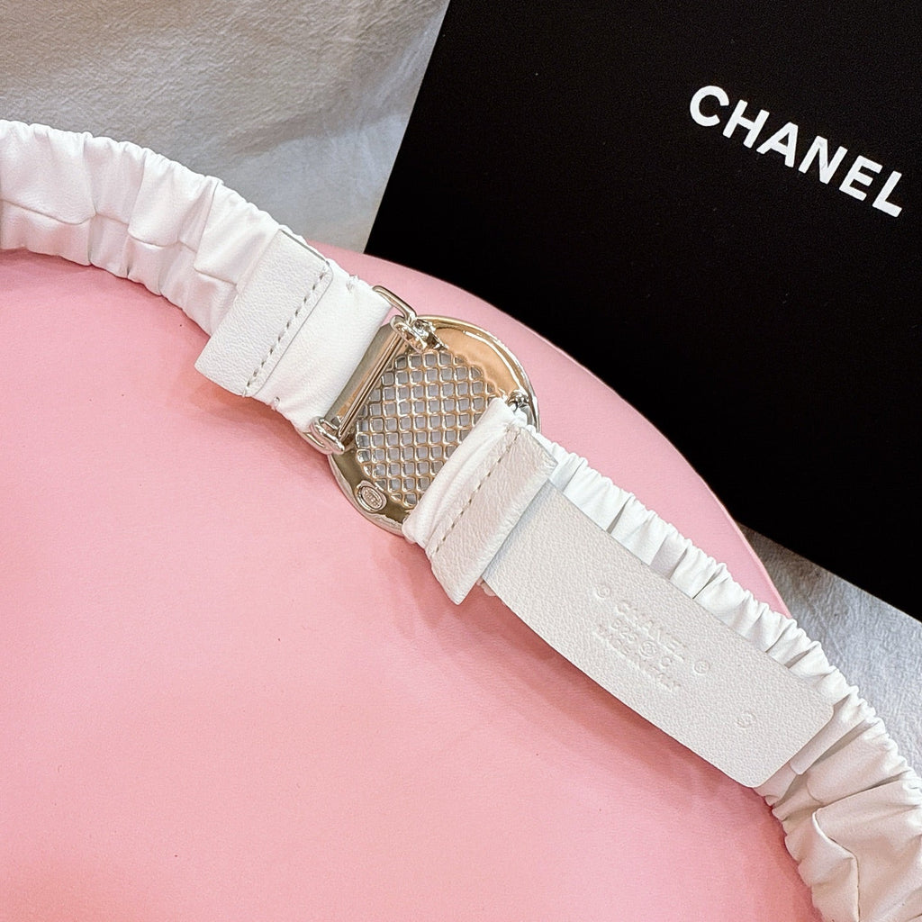 CC Stamp Buckle Women Belt 30mm Elastic White Cowhide 196841