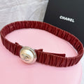 CC Stamp Buckle Women Belt 30mm Elastic Red Cowhide 196838