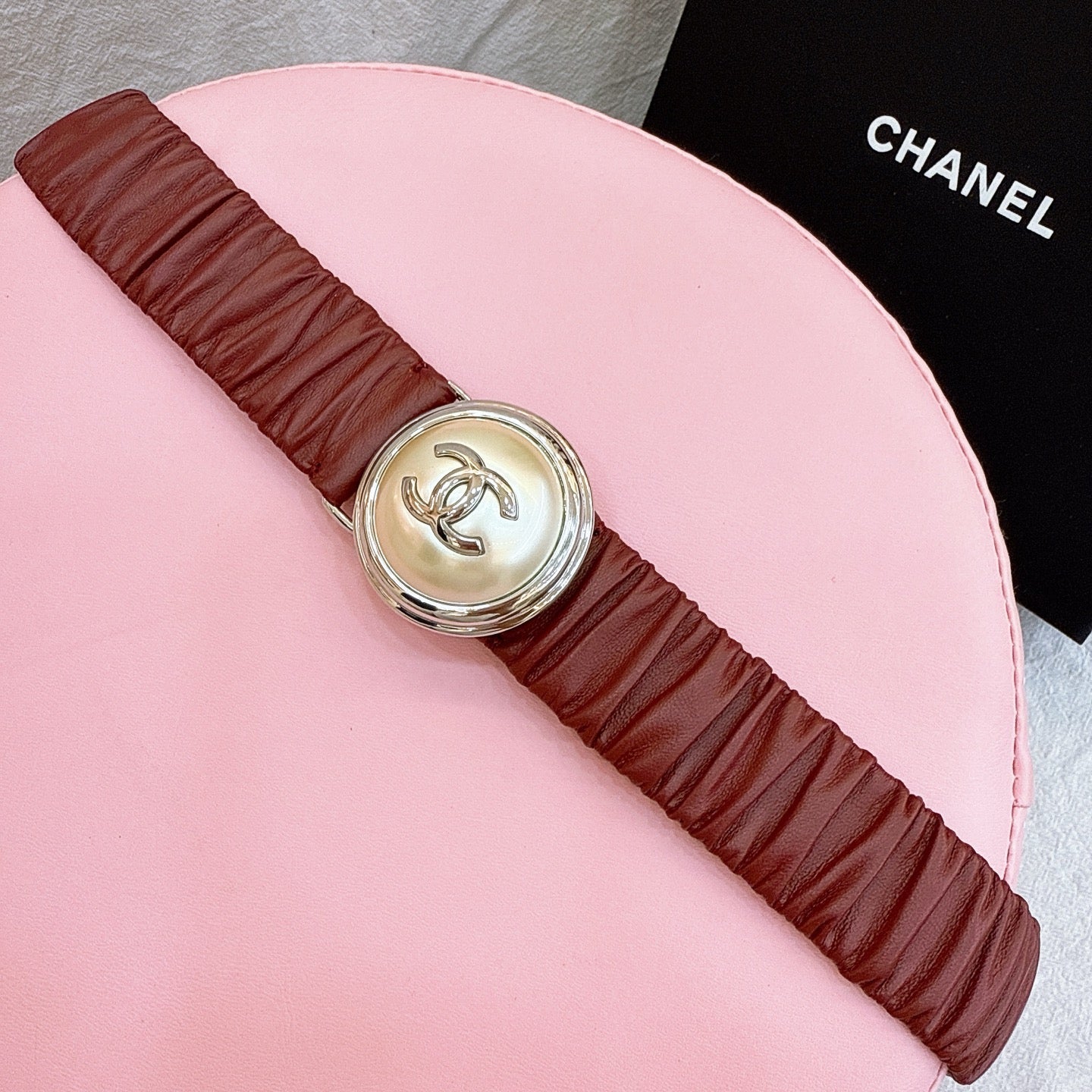 CC Stamp Buckle Women Belt 30mm Elastic Red Cowhide 196838