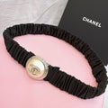 CC Stamp Buckle Women Belt 30mm Elastic Dark Brown Cowhide  196836