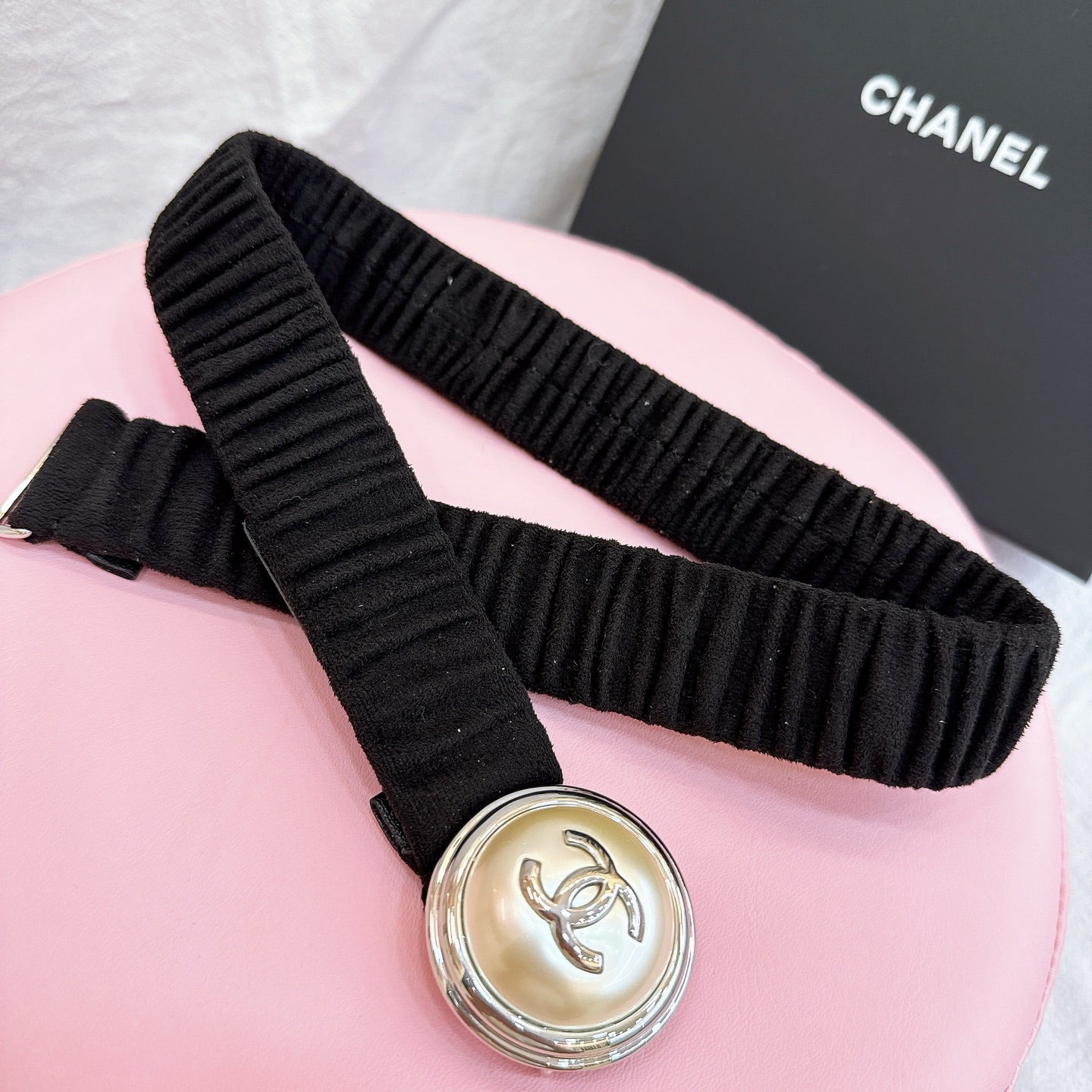 CC Stamp Buckle Women Belt 30mm Elastic Dark Brown Cowhide  196836