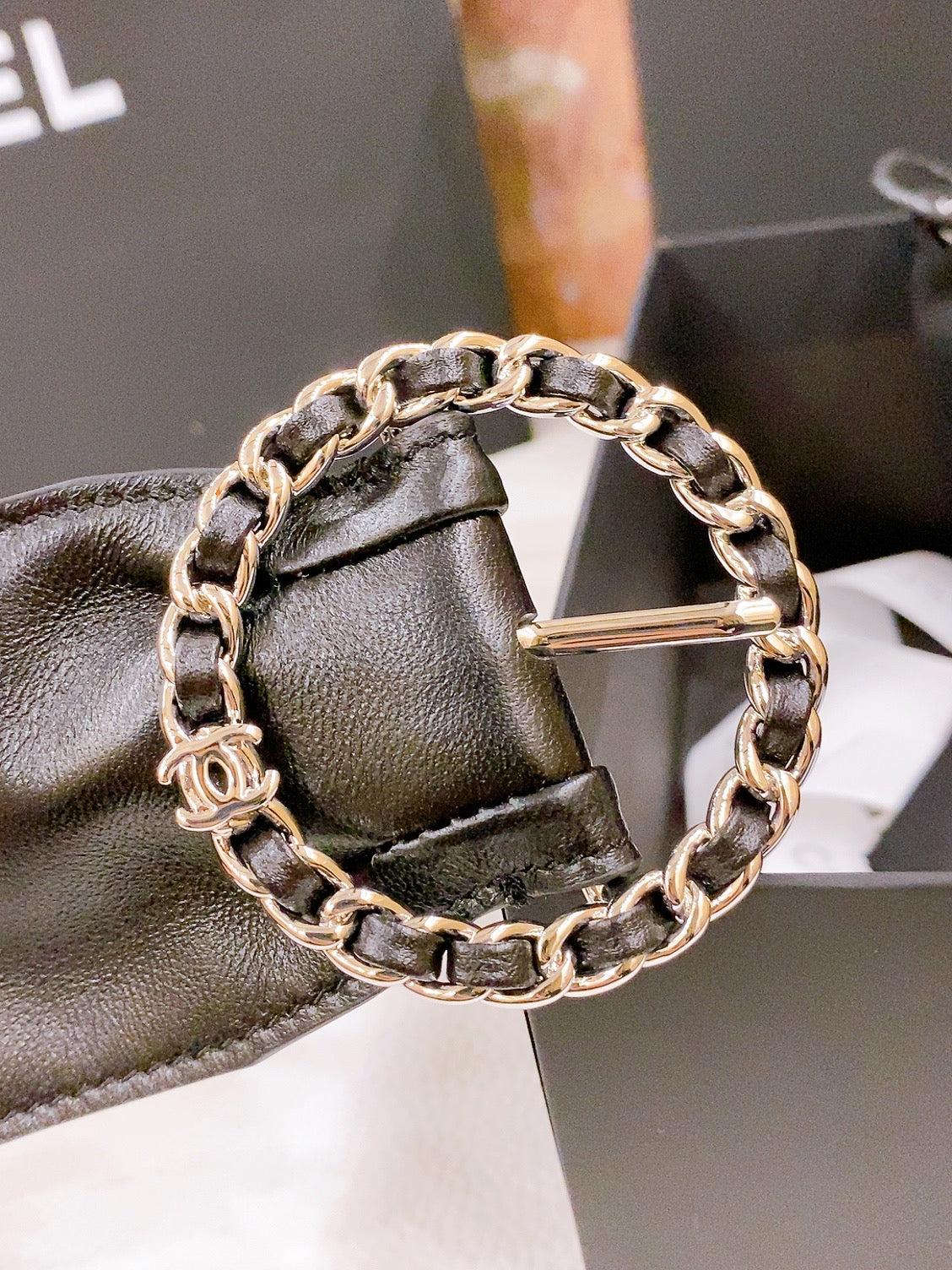 CC classic Chain Buckle 40mm Brown Silver Lambskin 196576