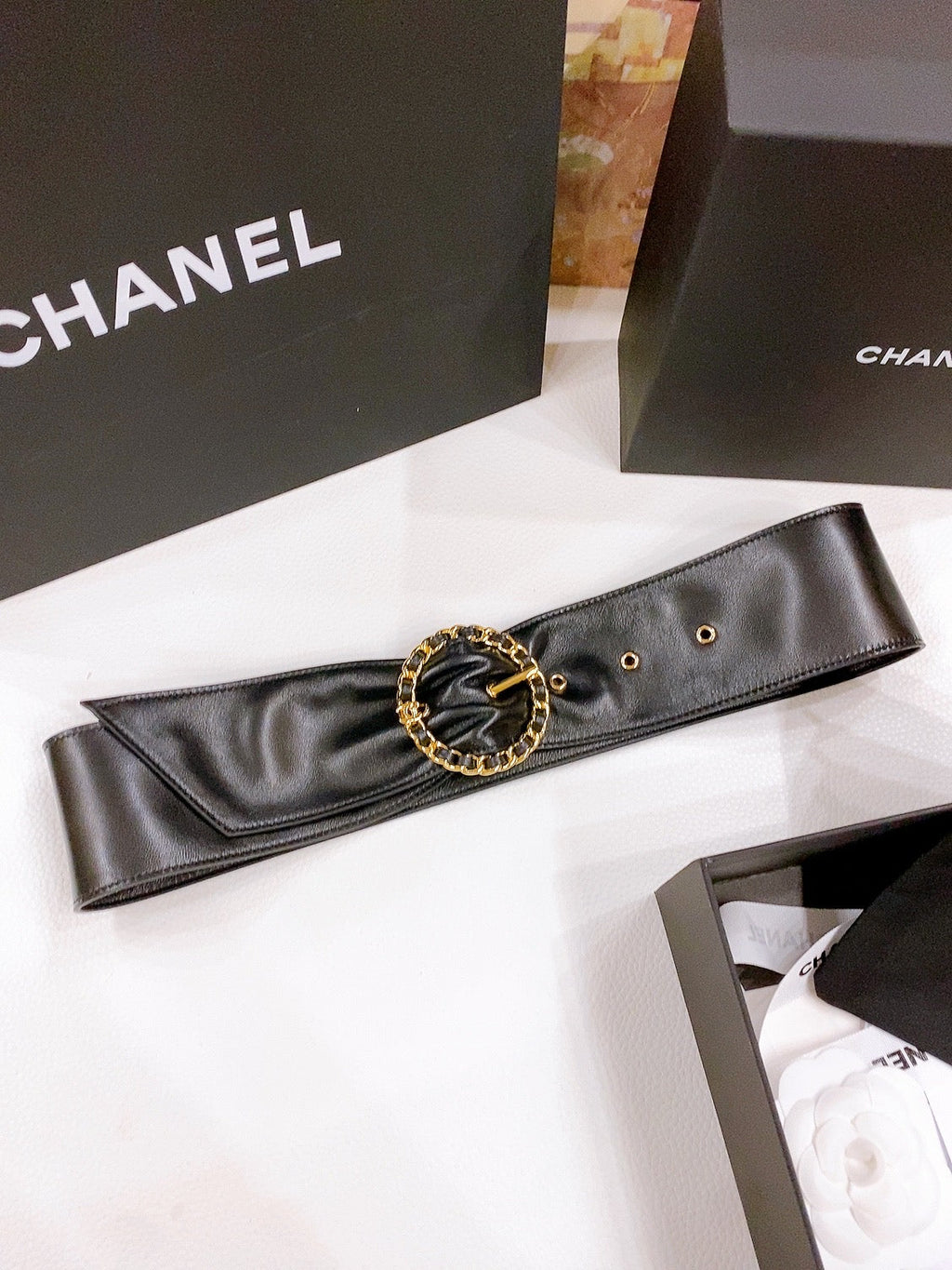 CC Gold Chain Buckle 40mm Brown Gold Lambskin 196575