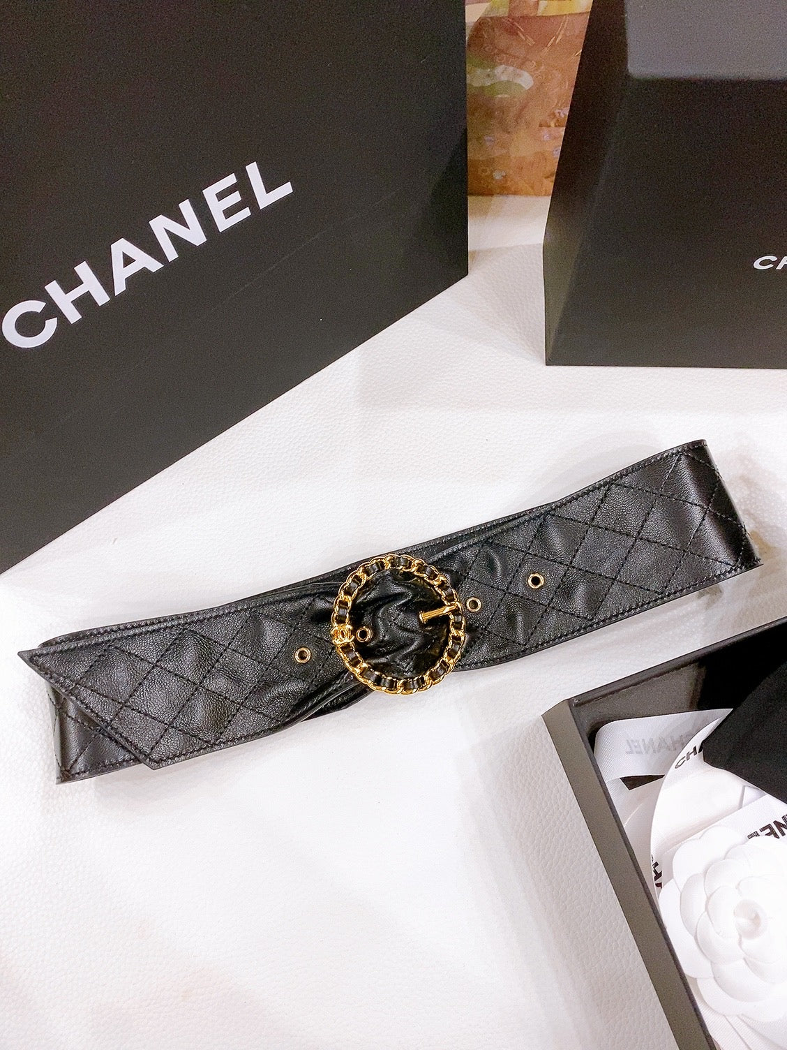 CC Gold Chain Buckle 40mm Black Gold Sheepskin 196574