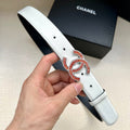 CC Women's Belt 3.0CM White Black Cowhide Red Buckle 616972