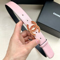 CC Women's Belt 3.0CM Pink Black Cowhide Red Buckle 616971