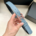 CC Women's Belt 3.0CM Light Blue Black Cowhide Red Buckle 616966