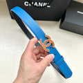 CC Women's Belt 3.0CM Blue Black Cowhide Red Buckle 616963
