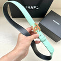 CC Women's Belt 3.0CM Mint Green Black Cowhide Red Buckle 616962