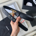 CC Women's Belt 3.0CM Black Cowhide Gold Buckle 616605
