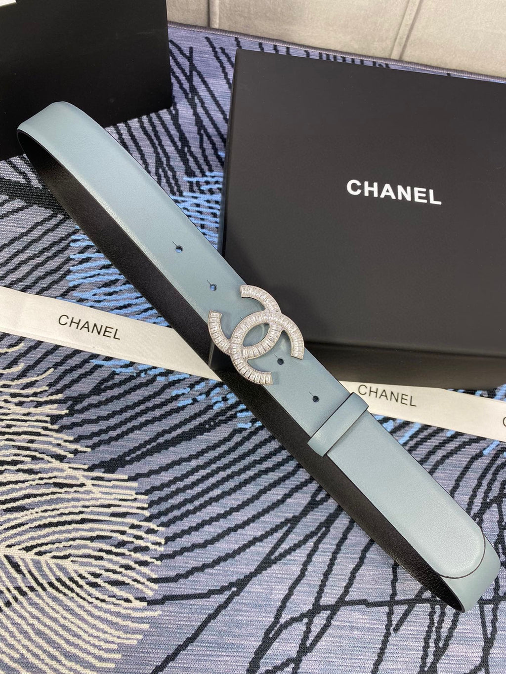 CC Women's Belt 3.0CM Light Blue Cowhide 615102
