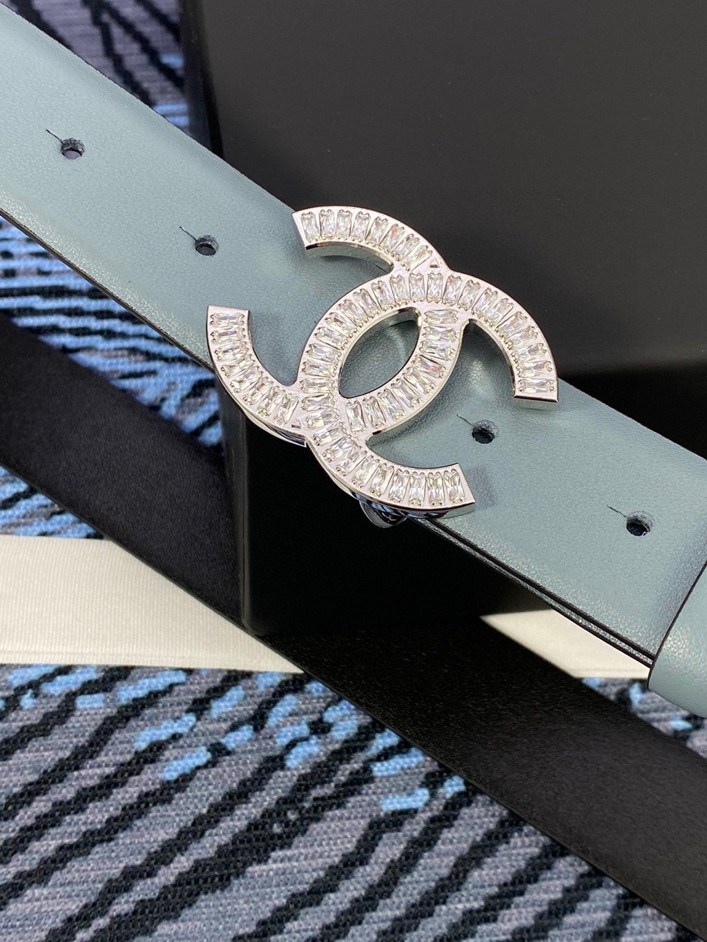 CC Women's Belt 3.0CM Light Blue Cowhide 615102