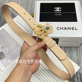 CC Women's Belt 3.0CM Beige Cowhide Gold Buckle 586526