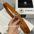 CC Women's Belt 3.0CM Brown Cowhide Gold Black Buckle 586519