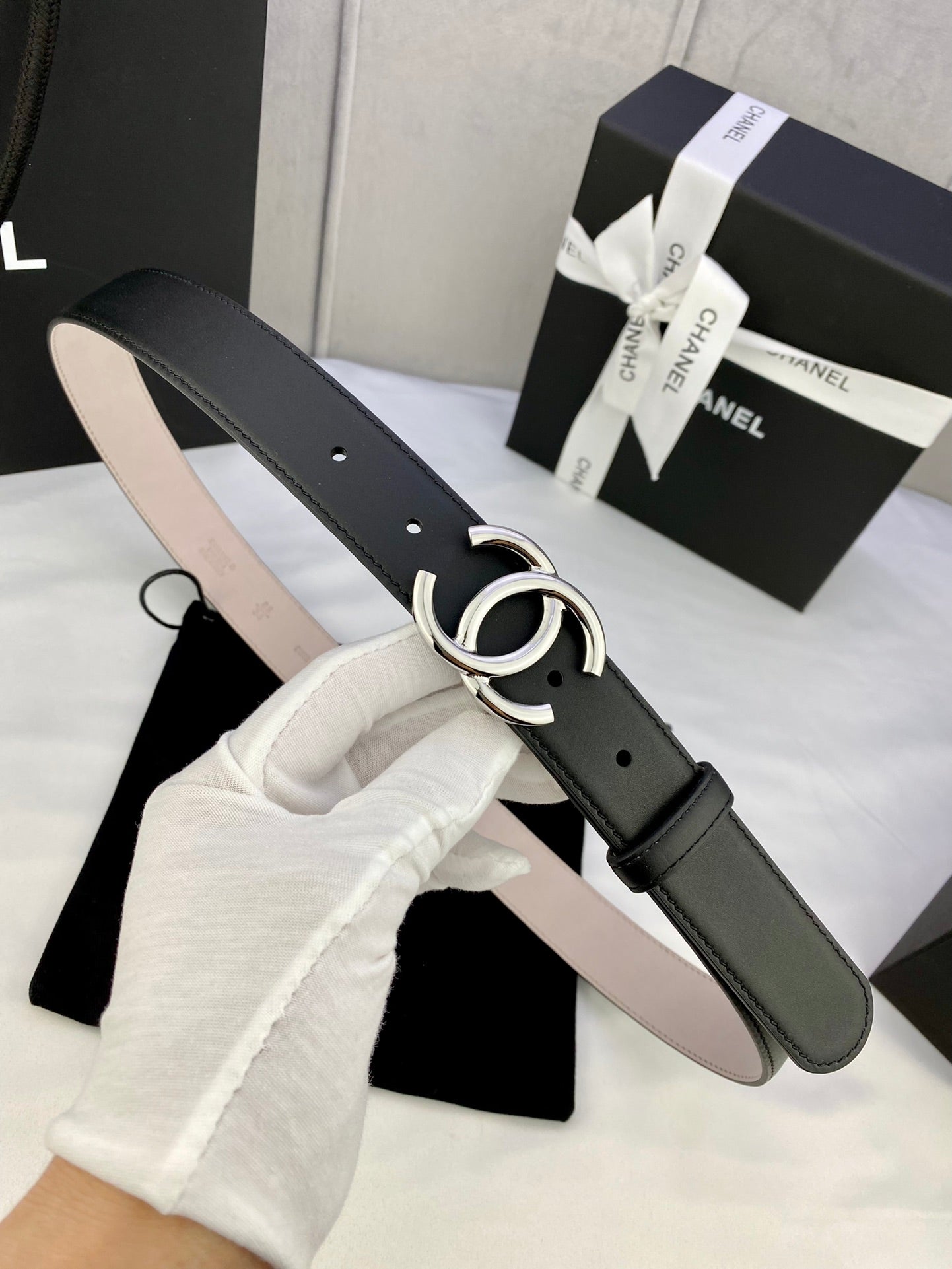 CC Women's Belt 3.0CM Black Cowhide 586503