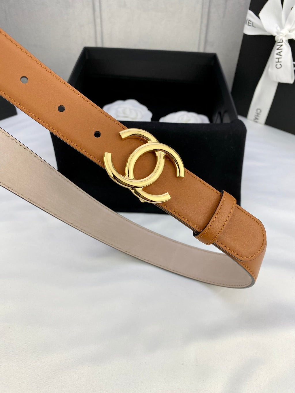 CC Women's Belt 3.0CM Camel Brown Cowhide 586501
